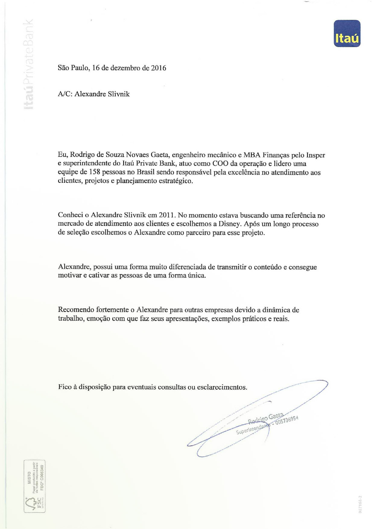 Cartas De Recomendação Alexandre Slivnik Escritor Palestrante E